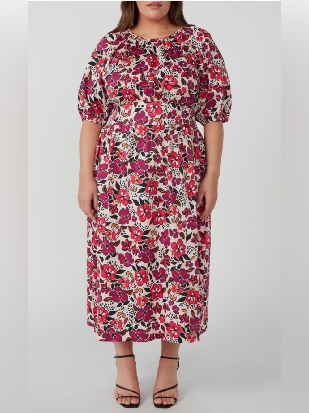 Estelle Buckingham Garden Cotton Sateen Midi Dress